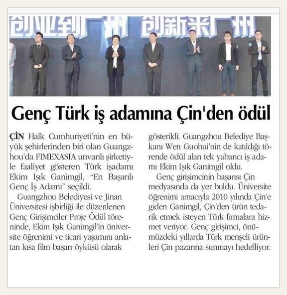 Genç Türk iş adamına Çin'den ödül — haber metni